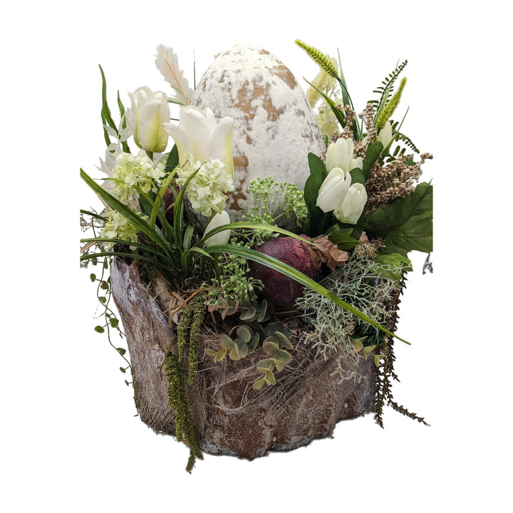 Freigestellt Ostergesteck Frühlingsgesteck Ei XXL Tulpen Gräser weiss grün