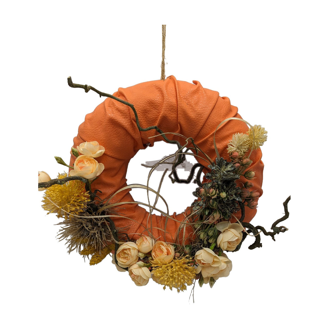 Freigestellt Türkranz Herbst Rosen Gräser Zweige orange apricot