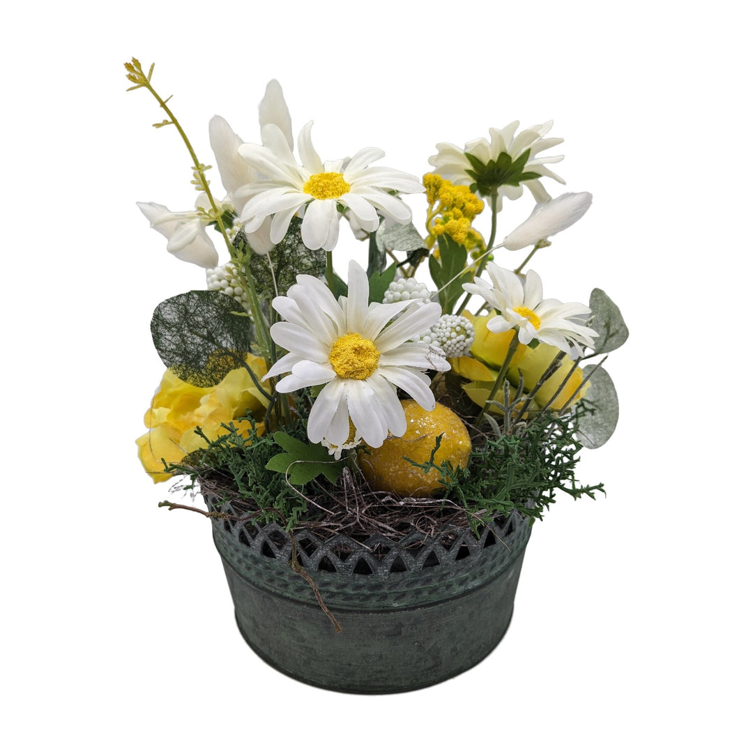 Freigestellt Frühlingsgesteck Margeriten Zitrone Rosen weiß gelb