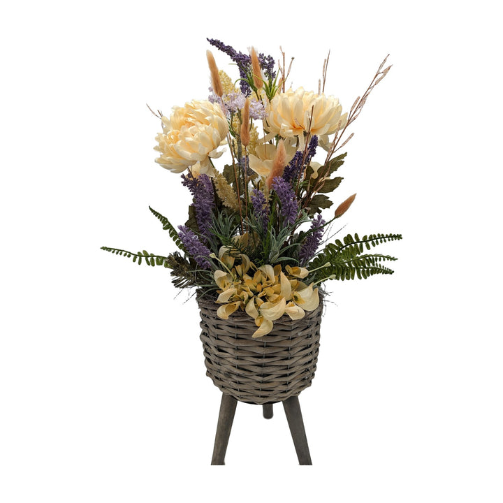Freigestellt Sommergesteck Chrysanthemen Lavendel Gräser apricot lila