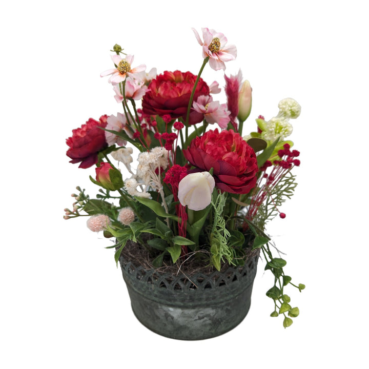 Freigestellt Sommergesteck Ranunkeln Gräser Wiesenblumen pink rot