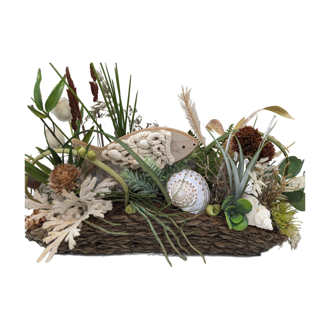 Freigestellt Sommergesteck Fisch Muscheln Gräser maritim creme grün