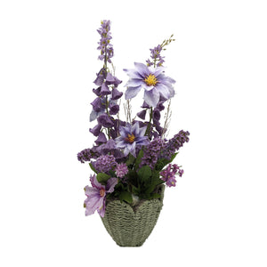 Freigestellt Sommergesteck Clematis Flieder Glockenblumen lila