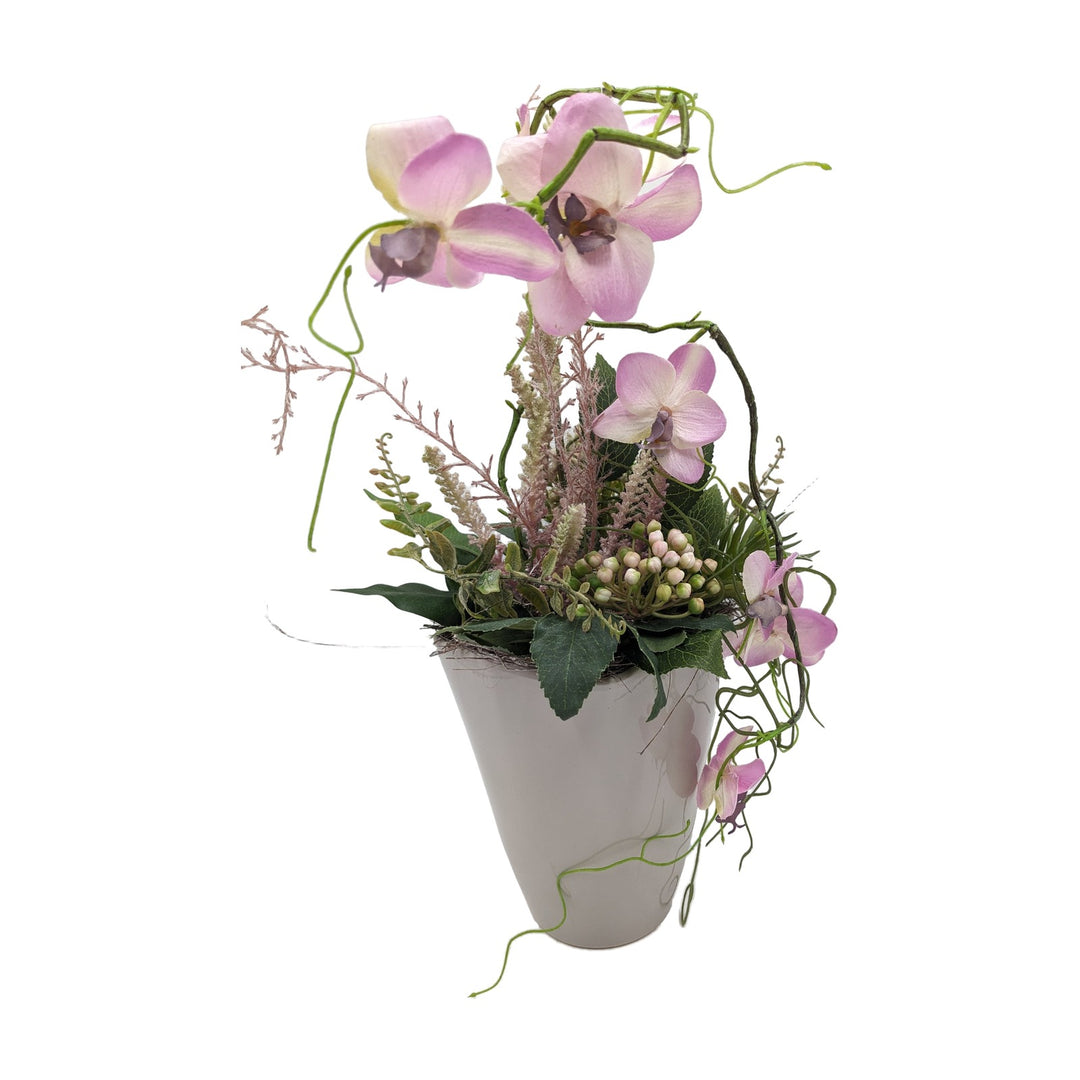 Freigestellt Sommergesteck Orchidee Ranken Beeren rosa grau