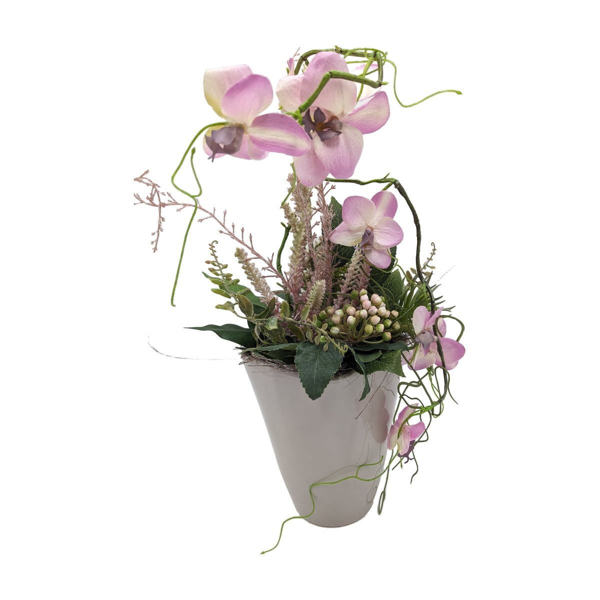 Freigestellt Sommergesteck Orchidee Ranken Beeren rosa grau