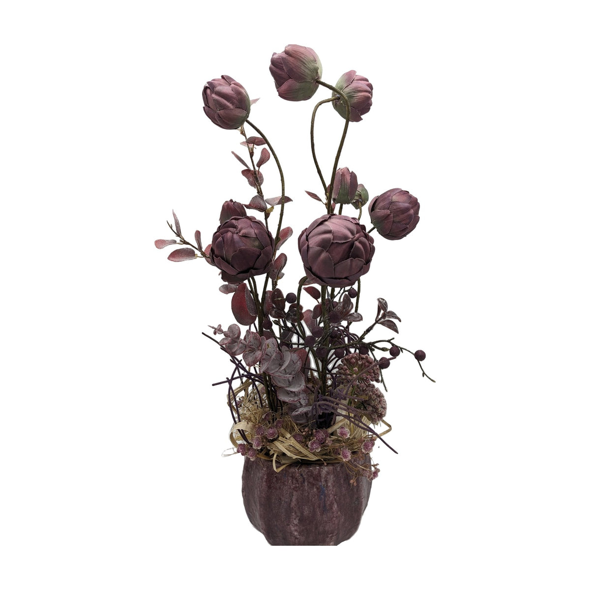 Freigestellt Sommergesteck Schleierkraut Eukalyptus Pflaume altrosa
