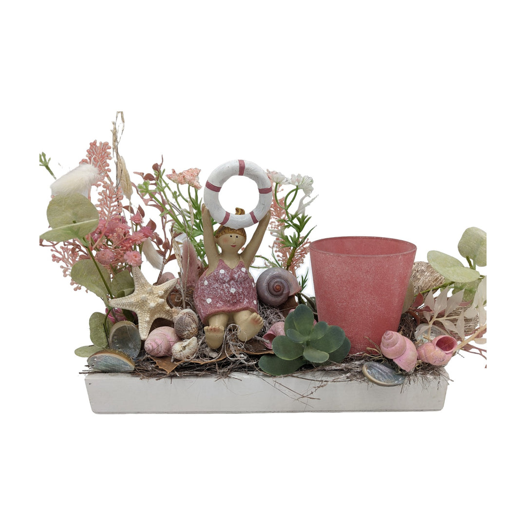 Freigestellt Sommergesteck Schwimmerin Seestern Muscheln Teelicht rosa