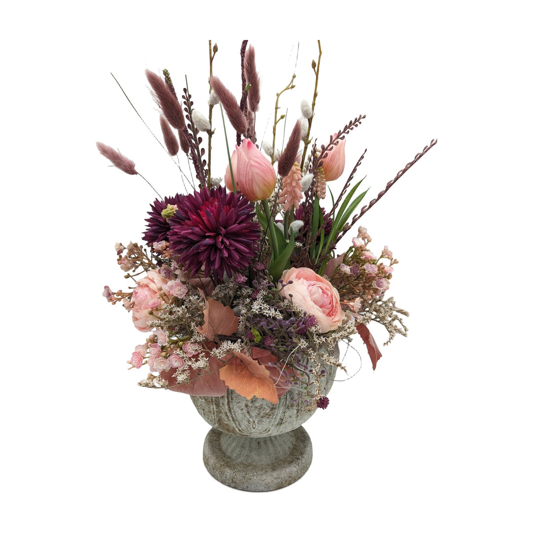 Freigestellt Sommergesteck Tulpen Muscari Ranunkel rosa lila