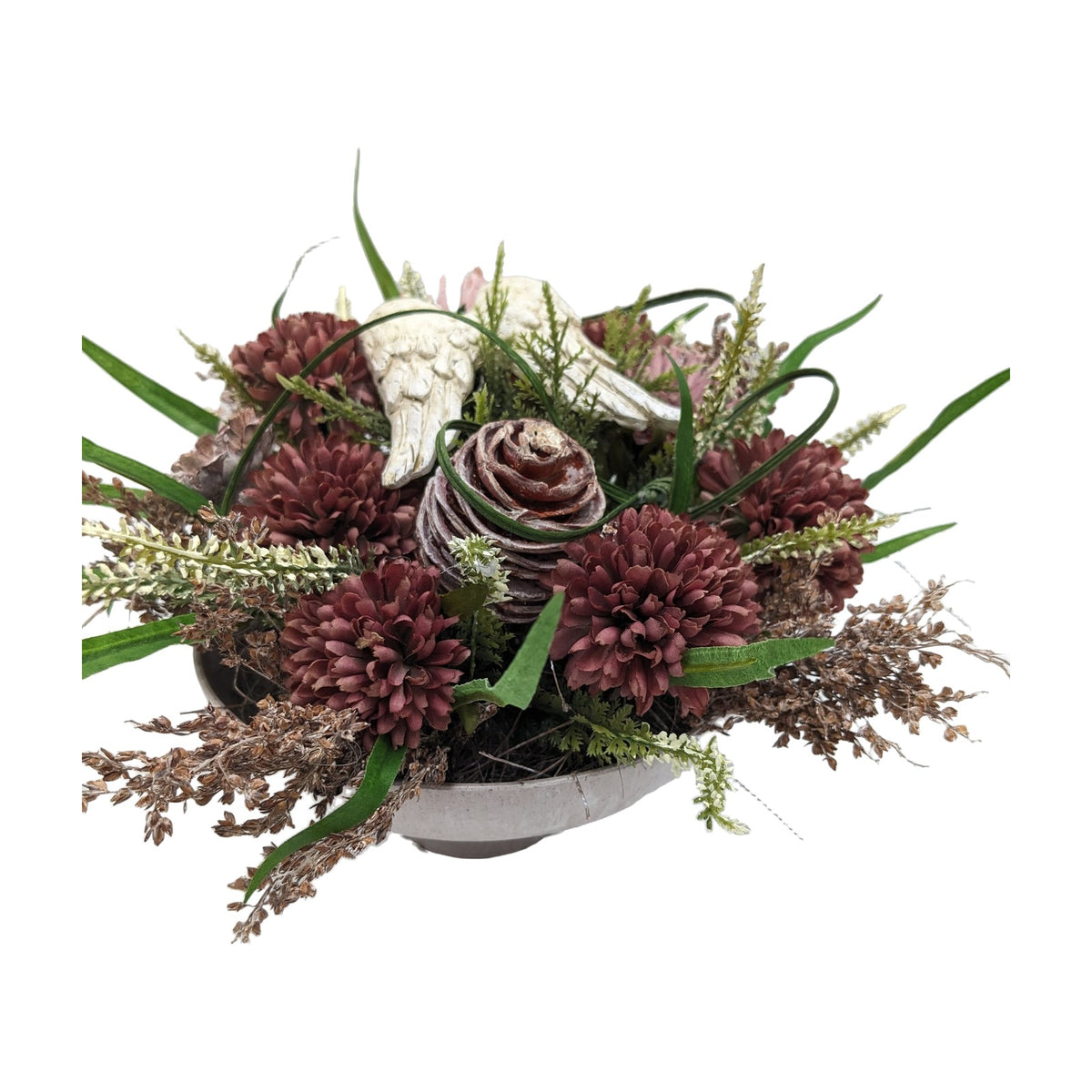 Freigestellt Trauergesteck Engelsflügel Chrysanthemen Heide brombeer