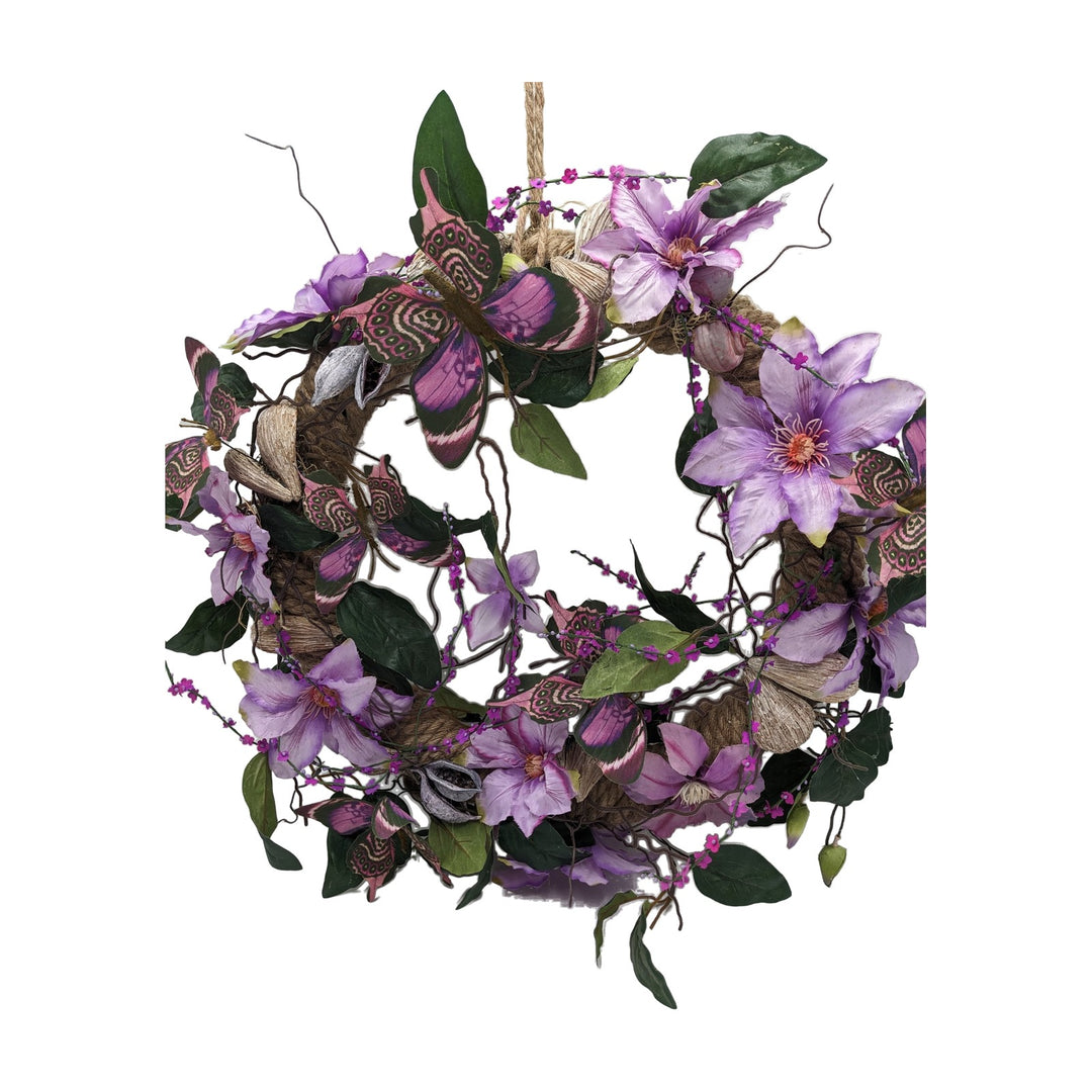 Freigestellt Türkranz Frühling Clematis Schmetterlinge lila rosa