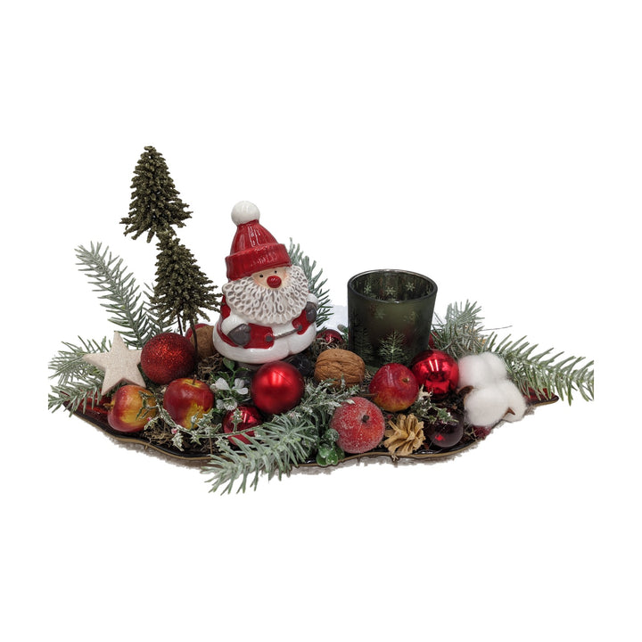 Freigestellt Weihnachtsgesteck Weihnachtsmann Teelicht Äpfel Bäume rot grün