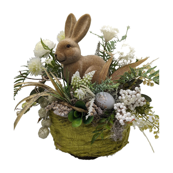 Freigestellt Ostergesteck Hase Muscari Ranunkel Ei grün weiß