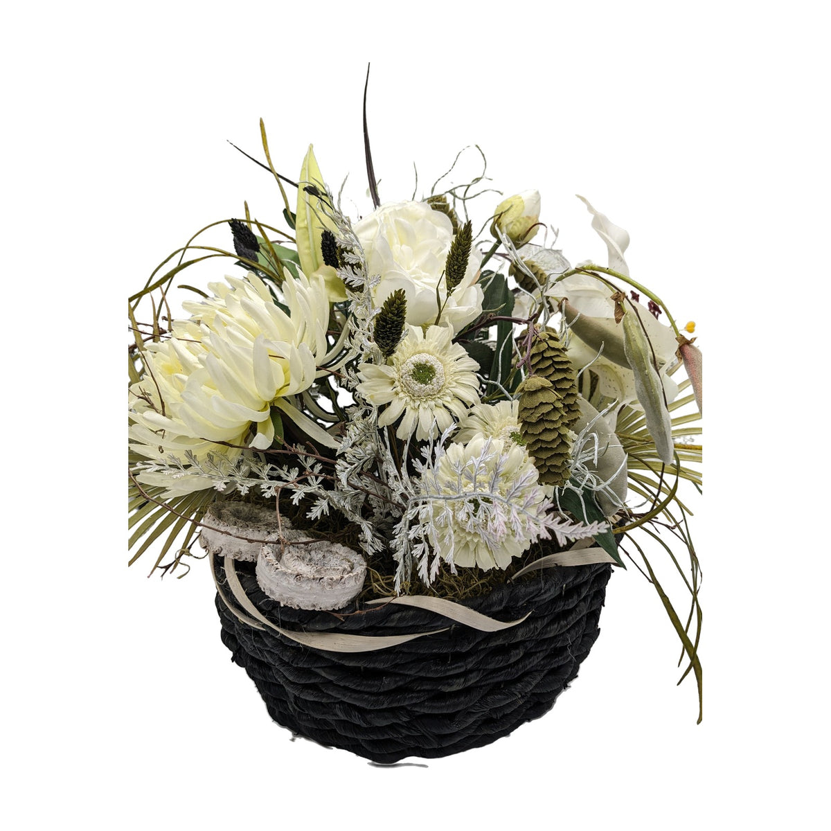 Freigestellt Sommergesteck Gräser Rose Lilie Chrysantheme schwarz weiss