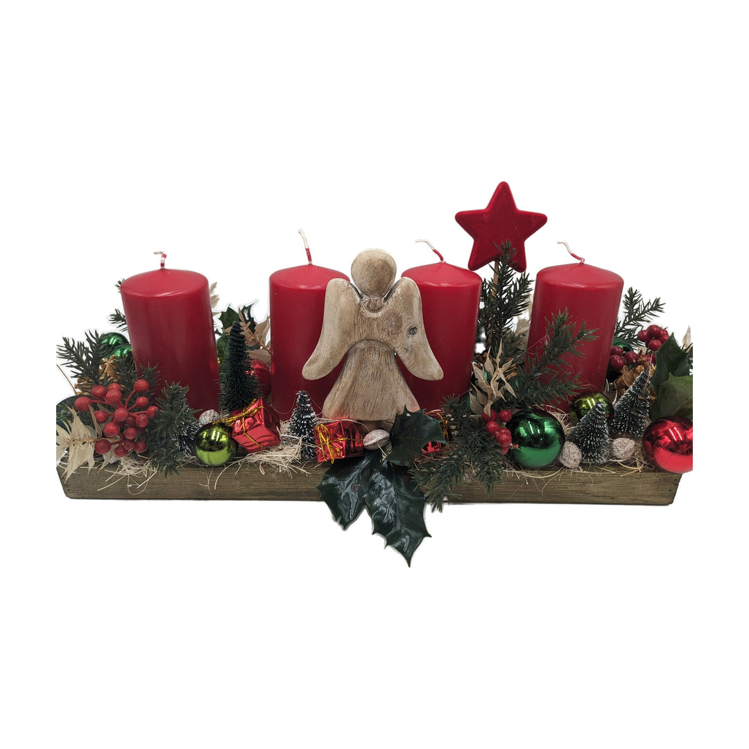 Freigestellt Adventsgesteck Wintergesteck Engel Stern Bäume rot