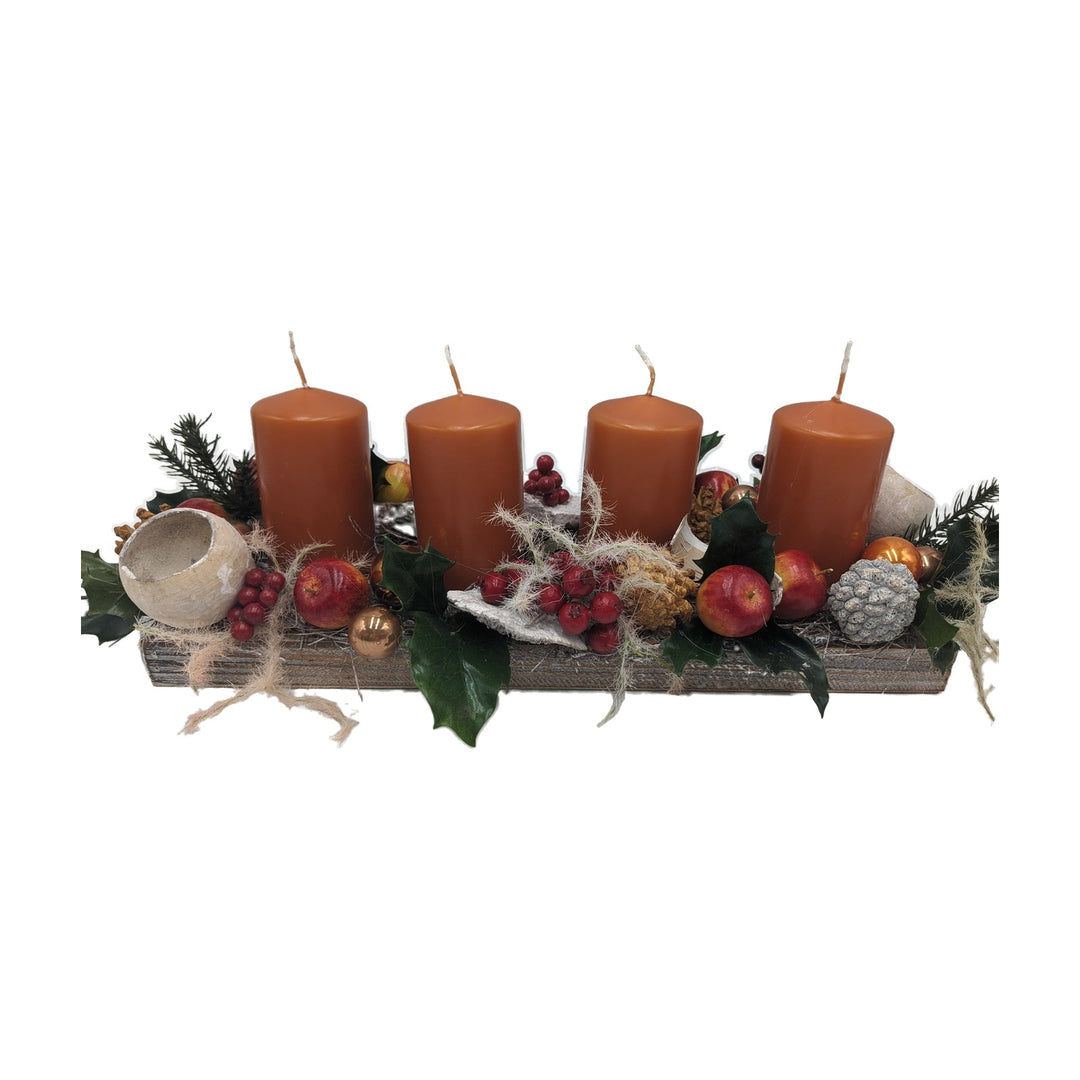 Freigestellt Wintergesteck Adventsgesteck Äpfel Beeren Kerzen orange