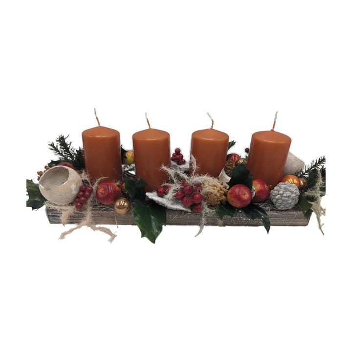 Freigestellt Wintergesteck Adventsgesteck Äpfel Beeren Kerzen orange
