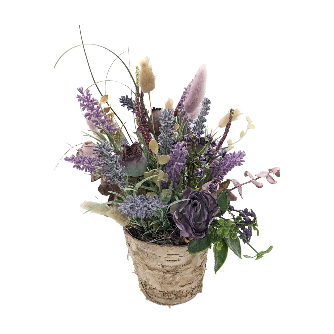 Freigestellt Sommergesteck Lavendel Rosen Gräser lila rosa