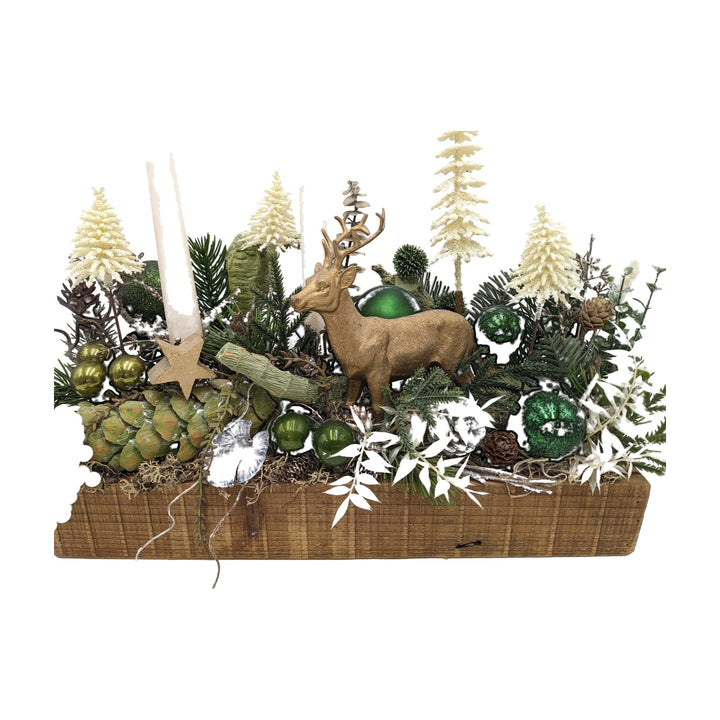 Freigestellt Weihnachtsgesteck Hirsch gold Bäume creme grün