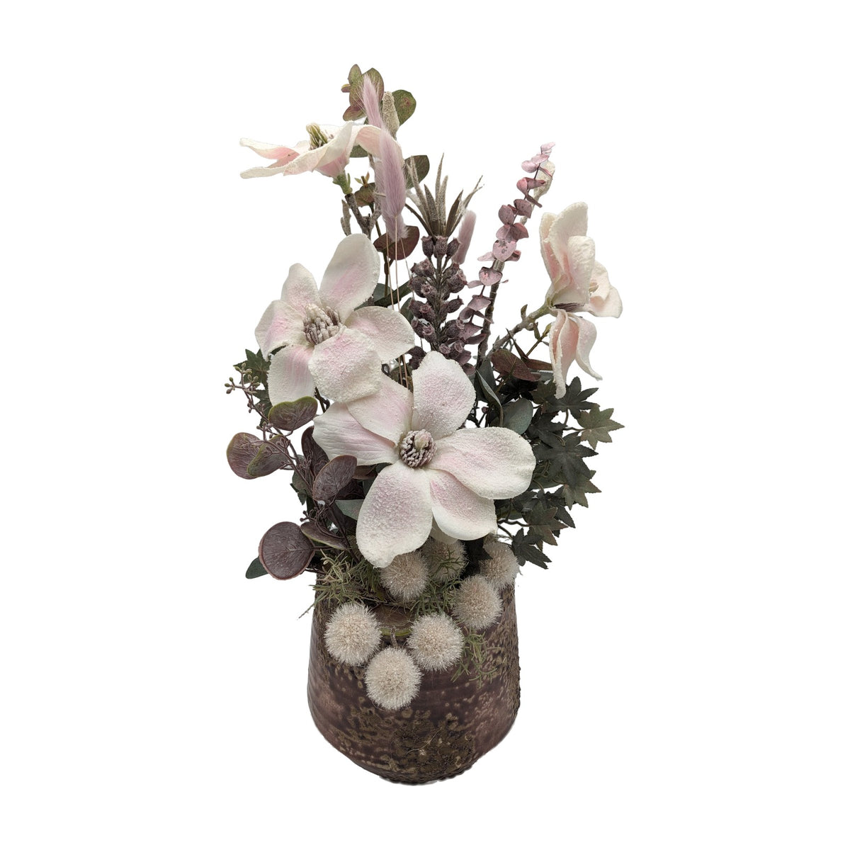 Freigestellt Wintergesteck Magnolien Efeu Gräser rosé weiß