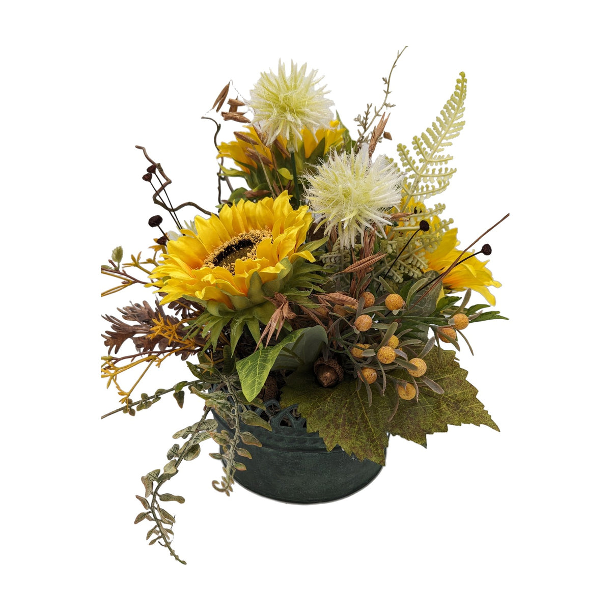 Freigestellt Herbstgesteck Sonnenblumen Gräser Beeren gelb grün