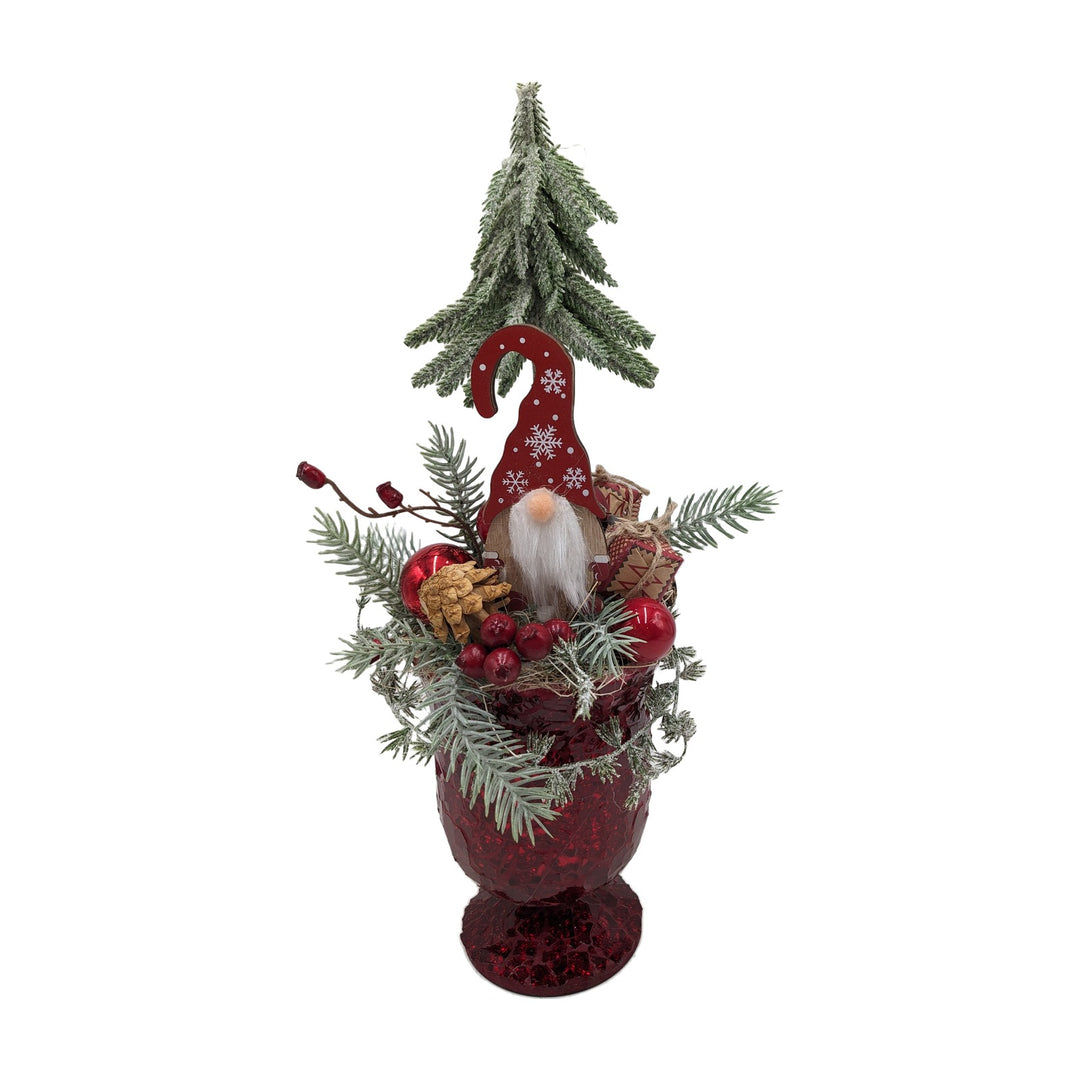 Freigestellt Weihnachtsgesteck Wichtel Tannenbaum Geschenke rot grün