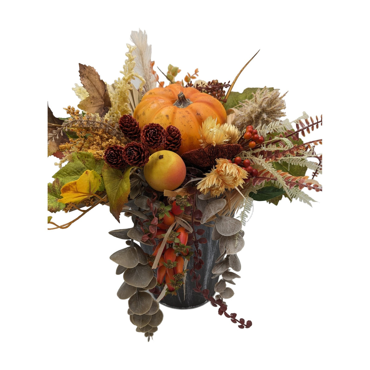 Freigestellt Herbstgesteck Kürbis Apfel Beeren orange braun