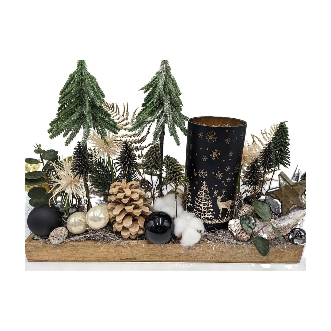 Freigestellt Wintergesteck Windlicht Wald Tannenbäume schwarz creme