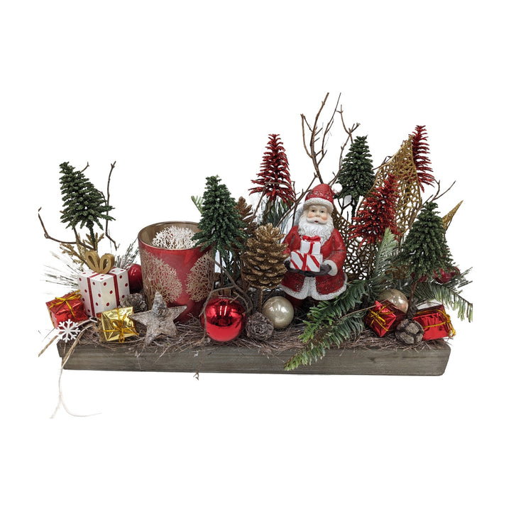 Freigestellt Weihnachtsgesteck Weihnachtsmann Teelicht Bäume rot gold