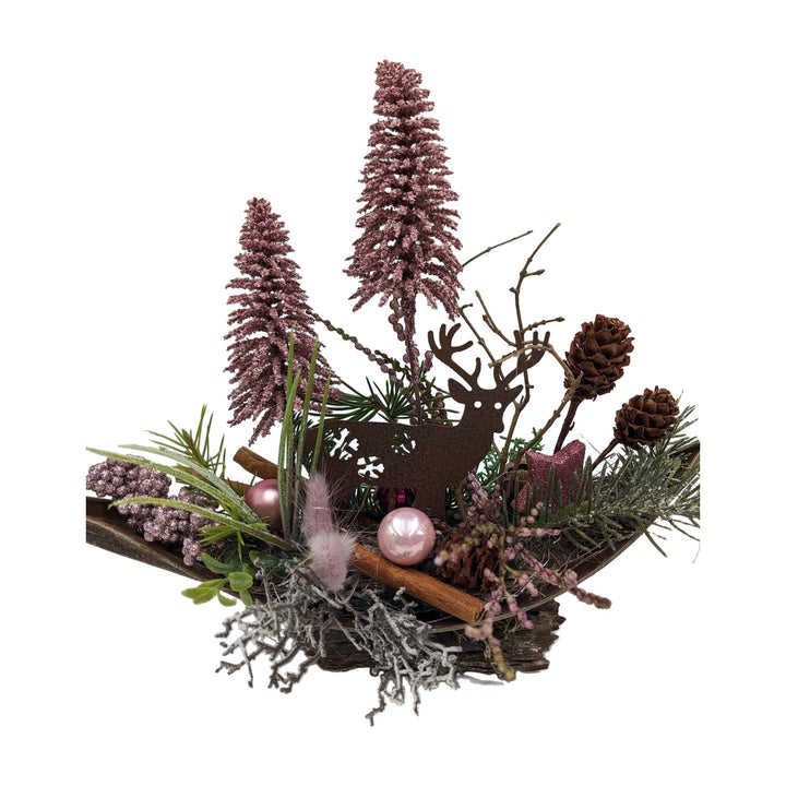 Freigestellt Wintergesteck Hirsch Bäume Zapfen rost rosa