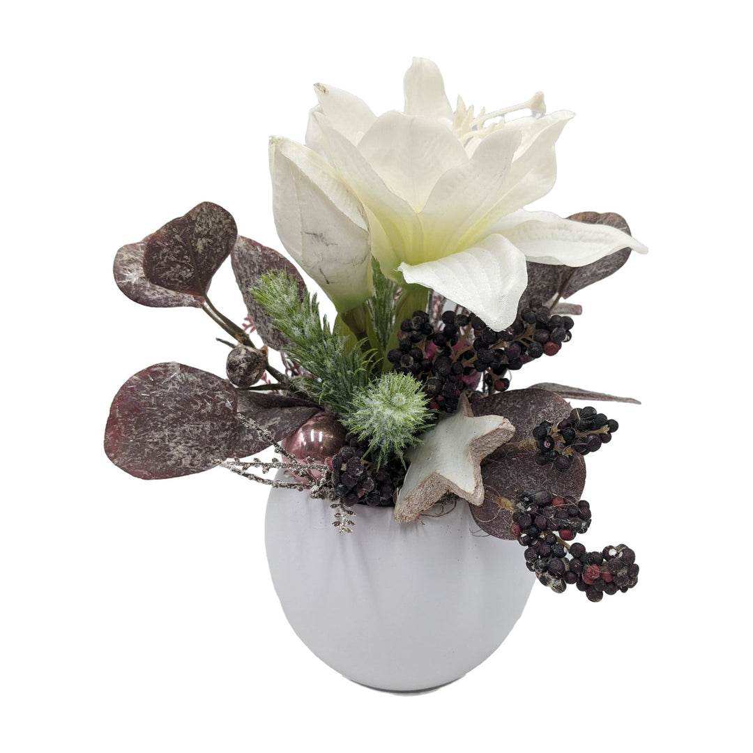 Freigestellt Wintergesteck Amaryllis Eukalyptus Beeren weiss rosa