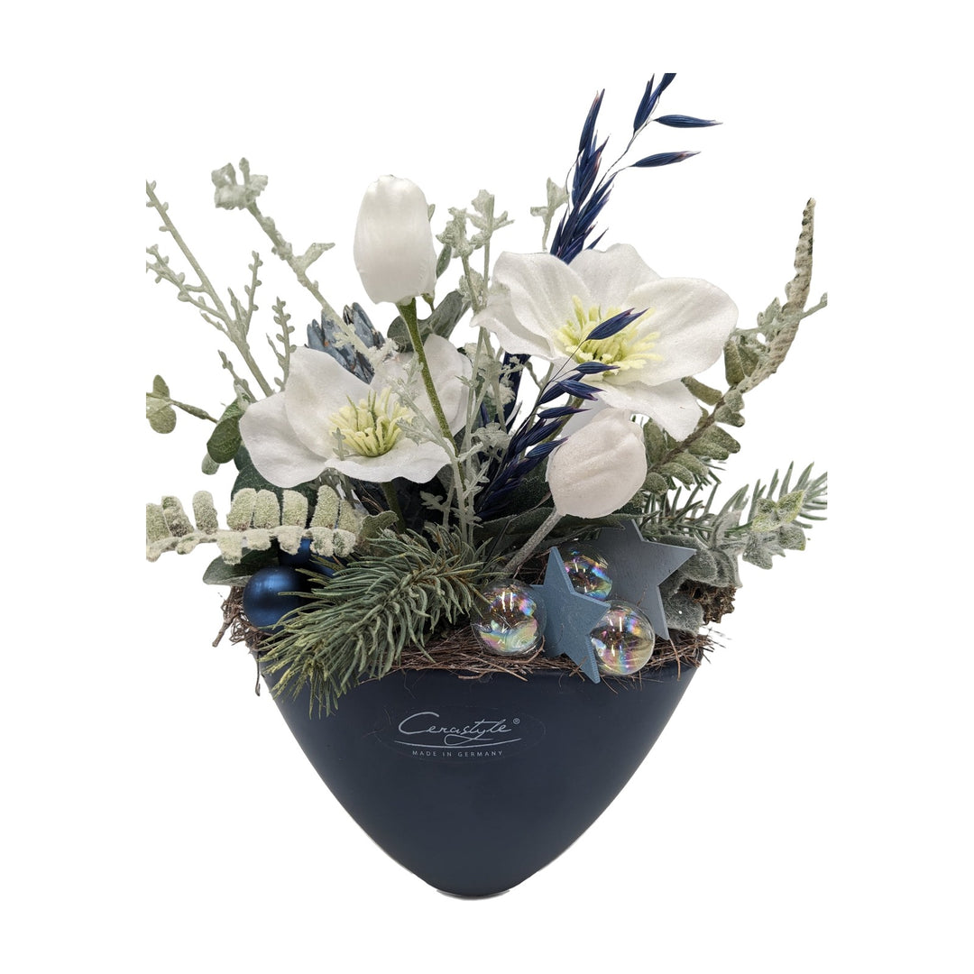 Freigestellt Wintergesteck Christrose Gräser Tannengrün blau weiss