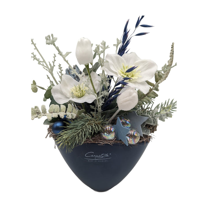 Freigestellt Wintergesteck Christrose Gräser Tannengrün blau weiss
