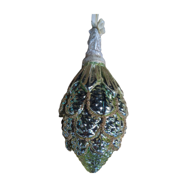 Freigestellt Weihnachtskugel Zapfen Glas grün silber gold 18 cm