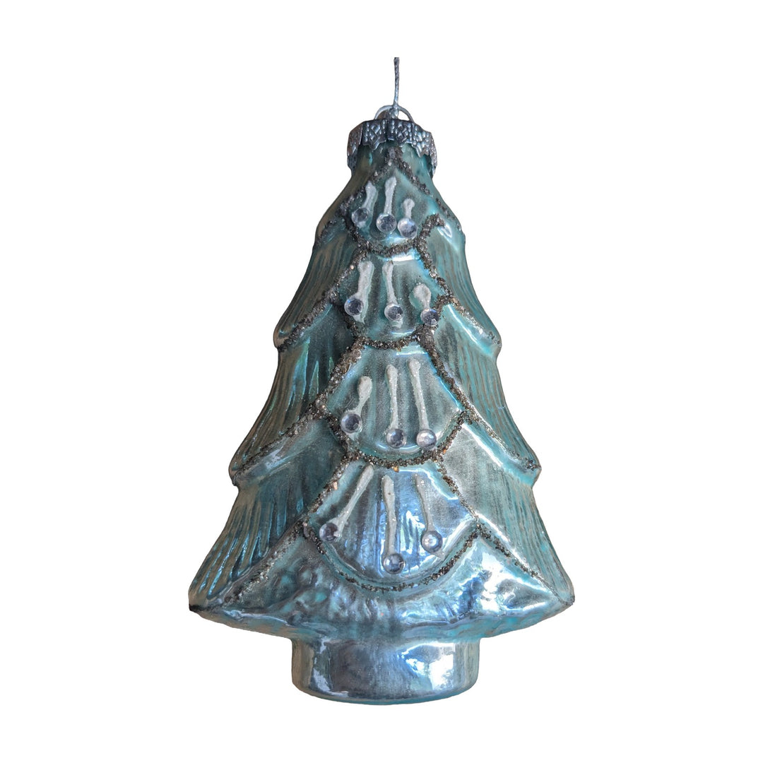 Freigestellt Weihnachtskugel Tannenbaum türkis silber 12 cm
