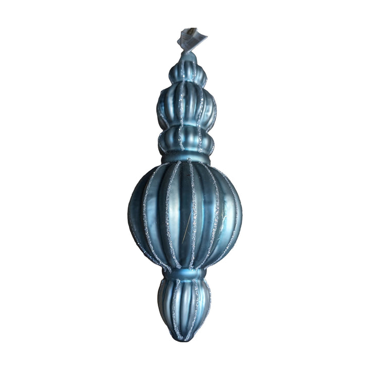 Freigestellt Weihnachtskugel Zapfenform geriffelt petrol silber 18 cm