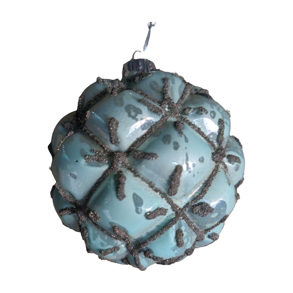 Freigestellt Weihnachtskugel Rautenmuster mint silber Ø 9 cm