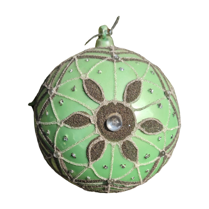 Freigestellt Christbaumkugel Weihnachtskugel Blütenornament mint hellgrün Ø 12 cm