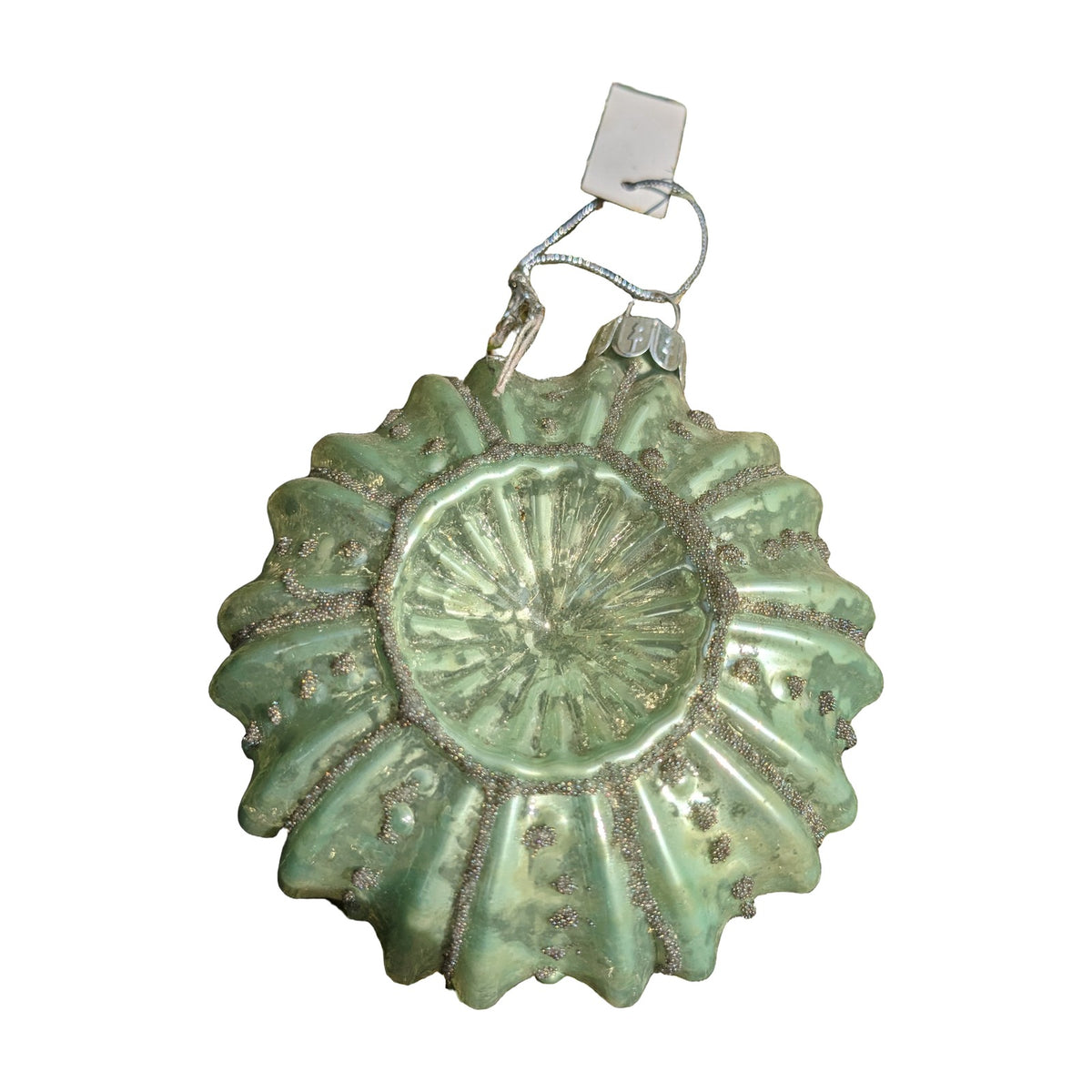 Freigestellt Weihnachtskugel Baumschmuck Blütenform Glas mint silber