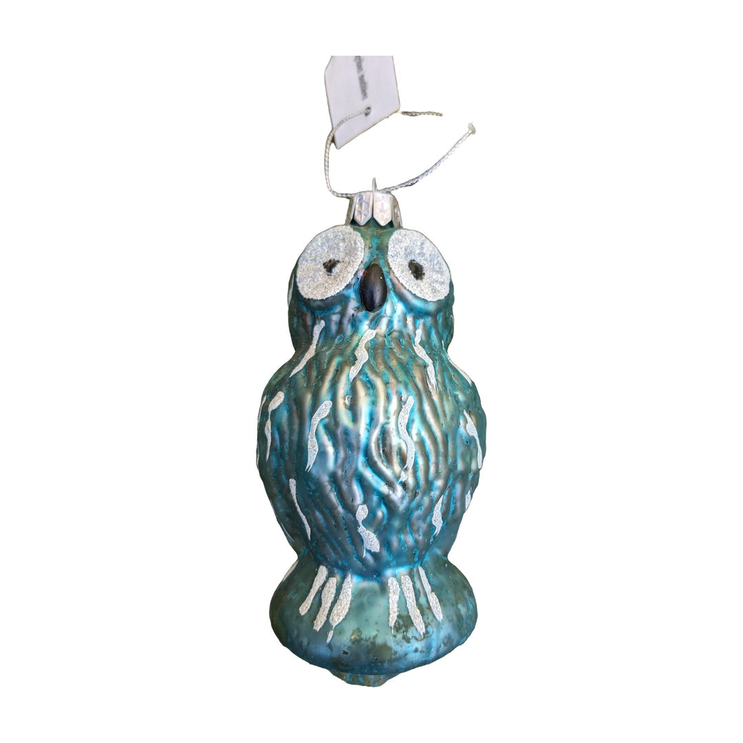 Freigestellt Weihnachtskugel Eule türkis silber Christbaumschmuck