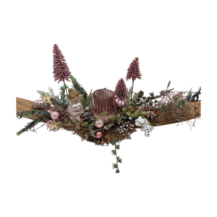 Freigestellt Weihnachtsgesteck Schutzengel Teelicht Tannenbäume rosa gold
