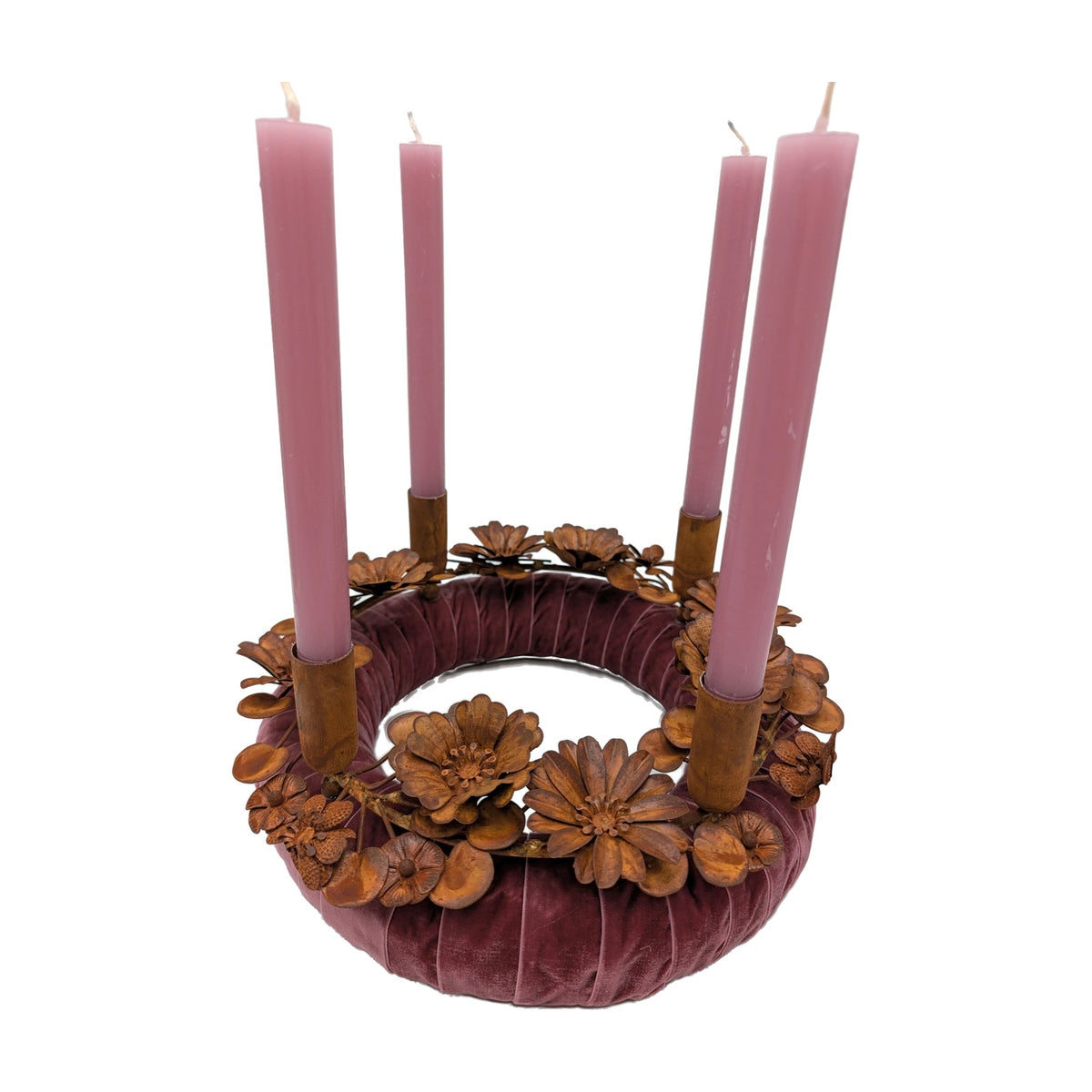 Freigestellt Adventskranz Metallkranz Samt Rost Blüten altrosa rosa