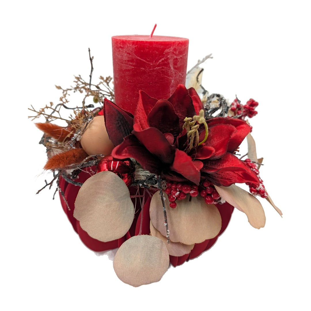 Freigestellt Weihnachtsgesteck Amaryllis Beeren Gräser rot mit Kerze
