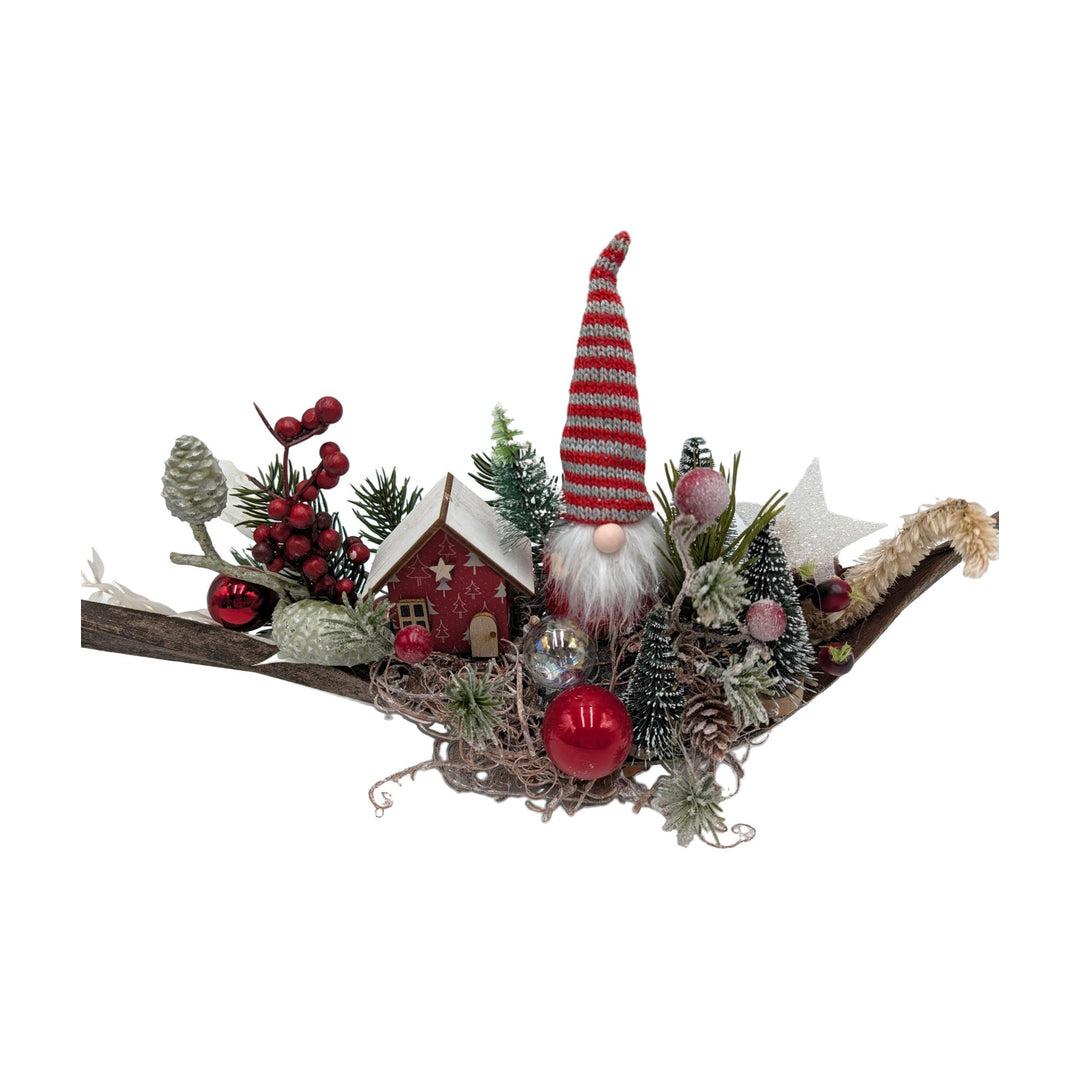 Freigestellt Weihnachtsgesteck Wichtel Haus Bäume Beeren rot weiß