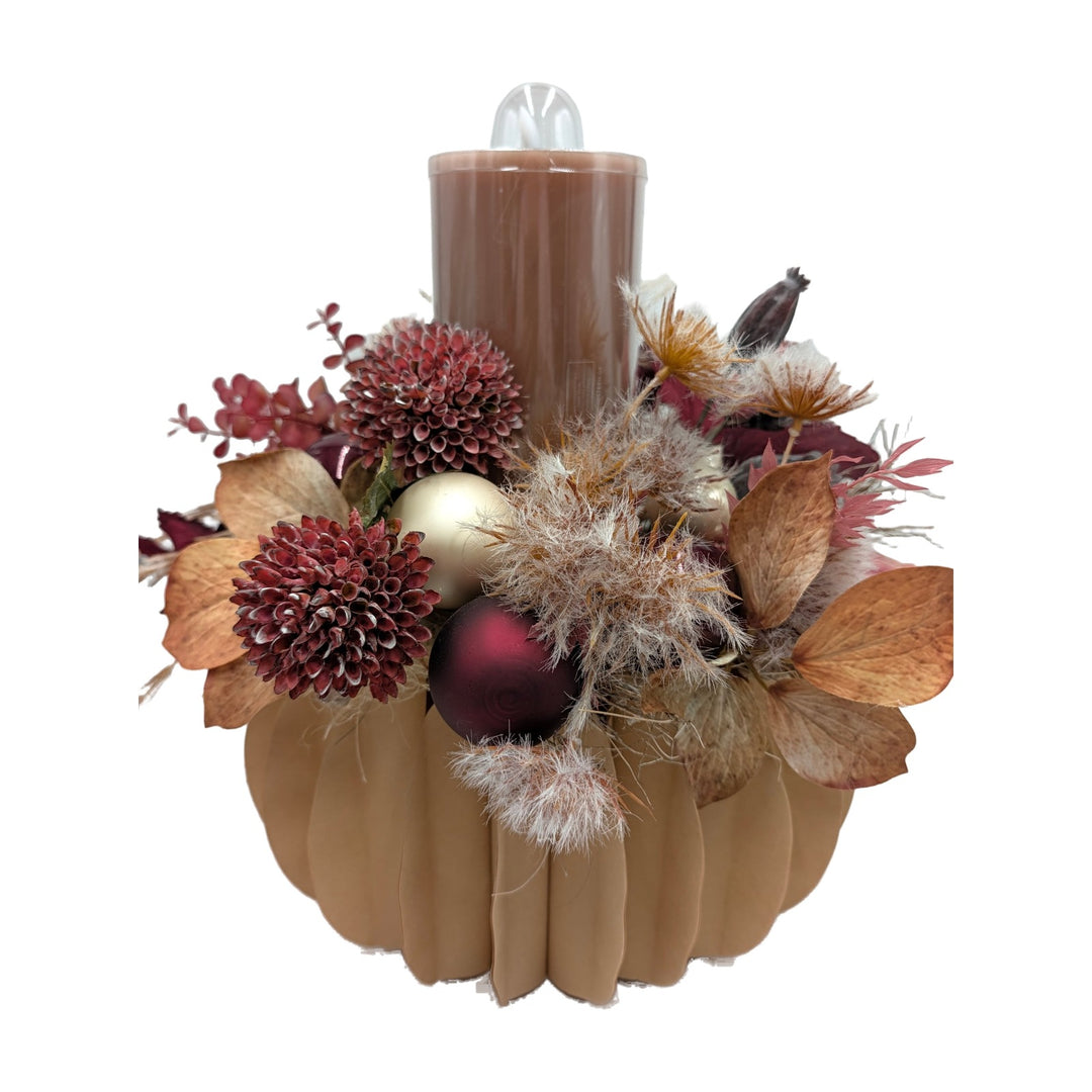 Freigestellt Winterkranz Wintergesteck Kerze Kugeln Hortensien dunkelrot creme