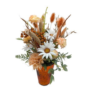 Freigestellt Sommergesteck Margeriten Gräser Beeren weiss orange apricot