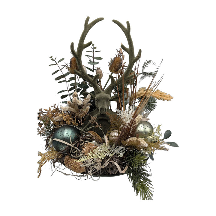 Freigestellt Wintergesteck Hirsch Eukalyptus Kugeln LED grün natur