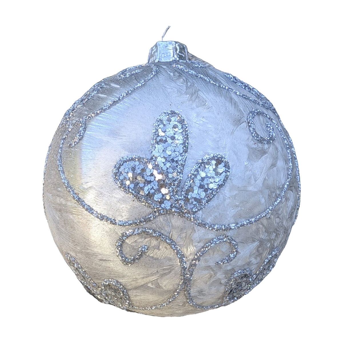 Freigestellt Christbaumkugel Ranken Glitzer silber weiß Ø 8 cm