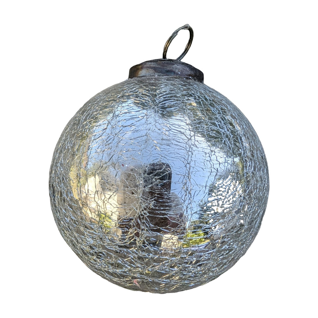 Freigestellt Christbaumkugel Bauernglaskugel Craquelé glänzend silber Ø 10 cm