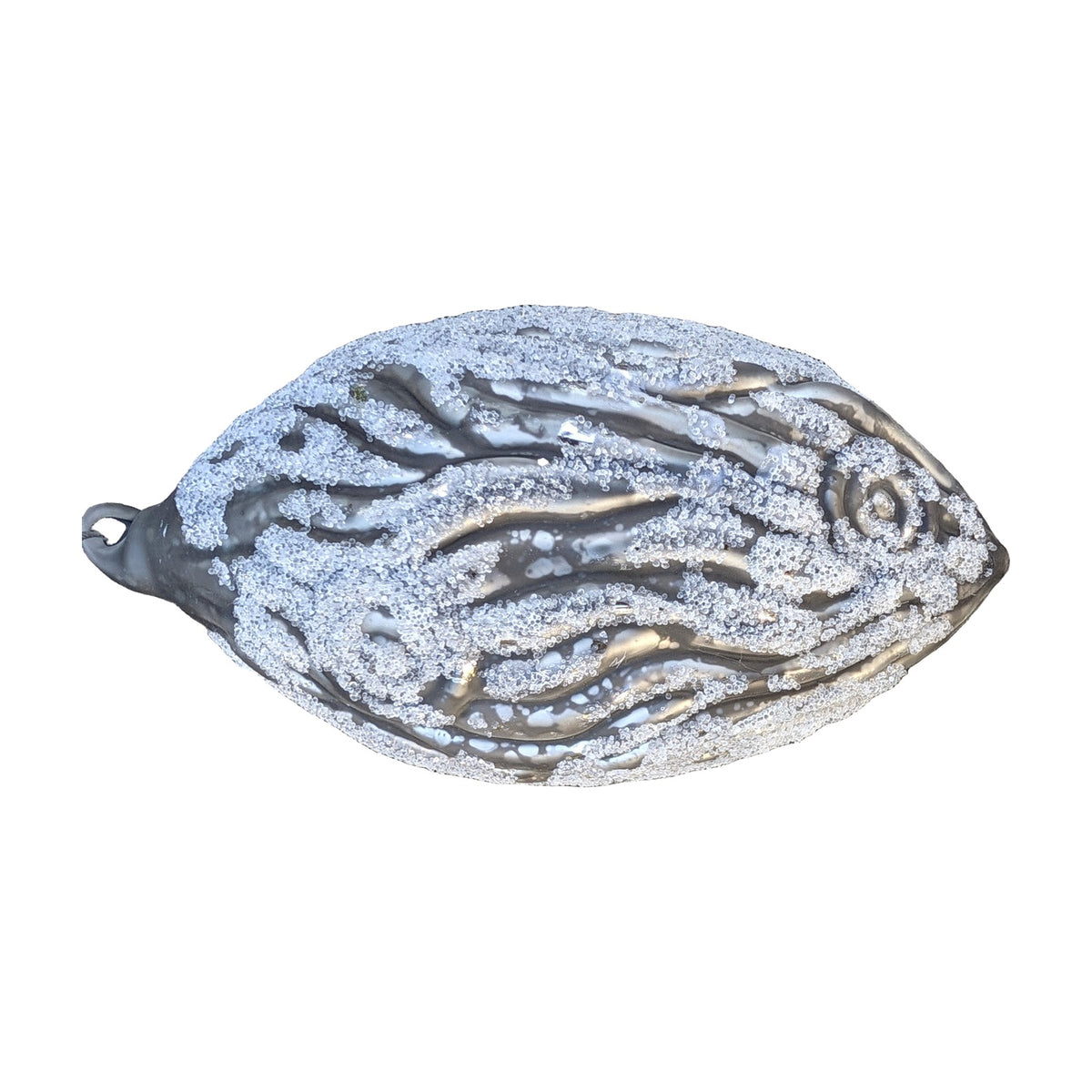 Freigestellt Christbaumschmuck Tropfen Relief Glitzer grau weiß 13 cm