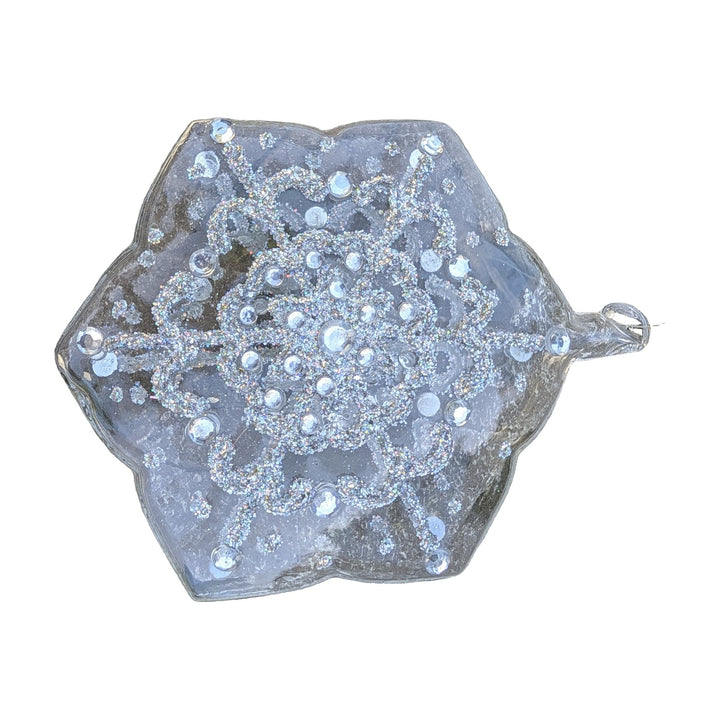 Freigestellt Glasstern Christbaumschmuck Schneeflocke Glitzer silber Ø 11 cm